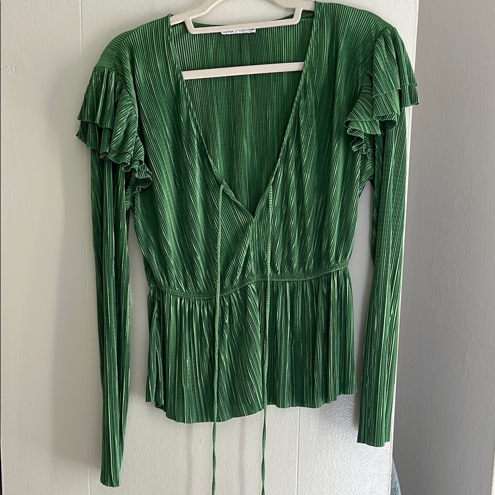 Green Ruffled Long Sleeve Top